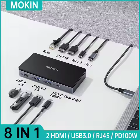 MOKiN USB C Laptop Docking Station 8 in 1 USB C Dock 5Gbps USB 3.0 Gigabit Ethernet 100W PD Adapter,