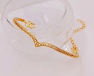 [VJ]Bangle “V - Shape” Bangles Full CZ Diamond Unique Design for Women 999.9 Gold Plated <Gelang V P