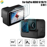 High Quality 3 In 1 HD Hard Tempered Glass Lens Film For GoPro Hero 9 10 11 Action Camera Scratch-resistent Front Back Screen Protector