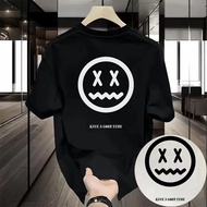 2024 New Plus Size Cotton Casual Emoji Printed Basic Black Tee Men's Stylish All-Match Leisure White