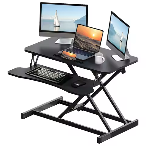32 Inch Desk Converter Height Adjustable Sit To Stand Riser Dual Monitor Laptop Workstation Wide Key