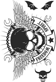 Temporary Tattoo,Skull Wings - K444,Skull Tattoos,Lasts 1-2 Weeks,Resilience,Water-Resistant,Real Ta