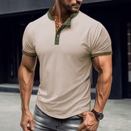 2025 Men's Short-Sleeved t-Shirt Sports Fitness European American Men's Outdoor Henry Shirt Base Hen