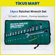 14pcs 72 Teeth Double Ratchet Wrenches Ratchet Spanner CRV Chrome Vanadium