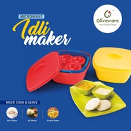 Microwave Idli Maker, Vegetable Steamer And Rice Cooker Set, Yellow &amp; Red Oliveware