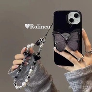 Mobile phone shell 手机壳 黑蝴蝶支架适用苹果16/15/14/13/12/11/xr/6/7/8plus亮面手机壳6.25