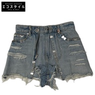 ALEXANDER WANG 4DC3255812 กางเกงขาสั้นเดนิมเลเยอร์คู่ สีไลท์อินดิโก้ ไซส์ 23【สินค้ามือสอง】