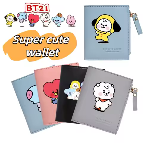 New BT21 Tata Mang Shooky Chimmy RJ Cartoon Cute Short Wallet Creative Simple High Color Value Stude
