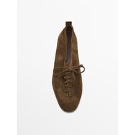 Massimo Dutti Women's Suede Lace-Up Flat Ballet Shoes