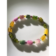 #B724 100% Natural Premium Multicolored Tourmaline Bracelet  H10.3mmxL6.6mmxW5.9mm