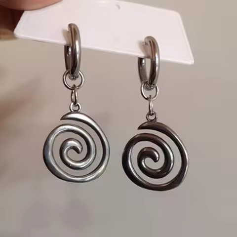 Grunge Jewelry Stainless Steel Swirl Earrings Cool Korean Charms Hoop Earrings for Women Goth Fashio