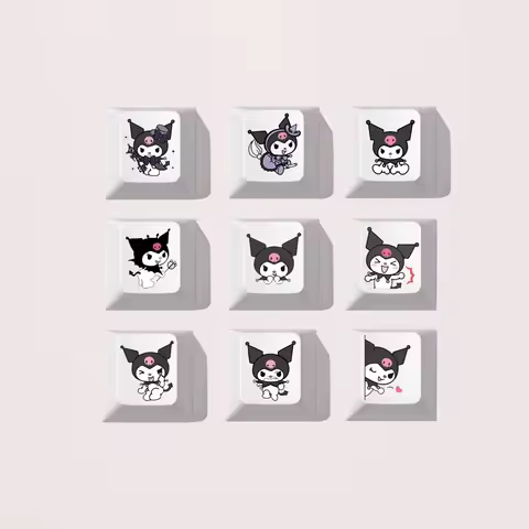 9pcs/set Cartoon Kuromi Keycaps Diy Cross Axis Mechanical Keyboard Cap Cherry Height Pbt White Digit