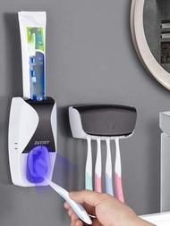 2入組無需打孔的自動牙膏擠壓器套裝,適用於電動牙刷的牙刷架與擠壓器