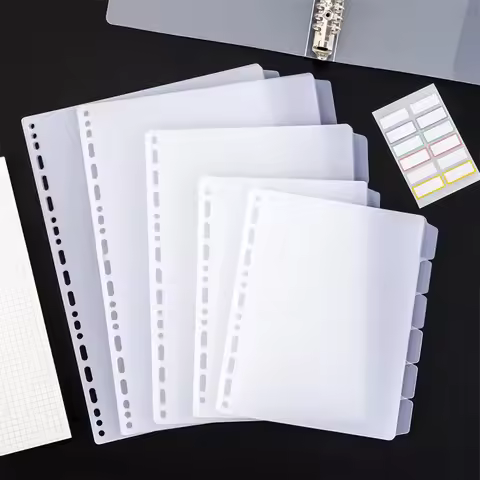 A4 A5 B5 Binder Dividers Genera Holes Binder Index 5 Tabs Frosted Plastic Planner Divider for Round