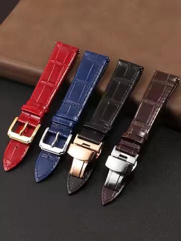 Genuine Leather Watchband for CK Tissot Omega Rolex Tudor Casio Men's Watch Black Red Blue Watch Str