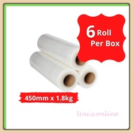 ( 6 ROLL ) CLEAR STRETCH FILM WRAPPING FILM 450MM X 1.8KG