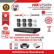HIKVISION ชุดกล้องวงจรปิด2 MP (1080P) DS-2CE16D0T-EXLF LENS 3.6 MM 6 ตัว เครื่องบันทึก 8 ช่อง iDS-72