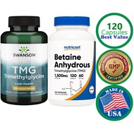 Real TMG 120/90 Caps 750mg (Glycine Betaine) Methyl Donor DMG Neural + Cellular Health Nutricost