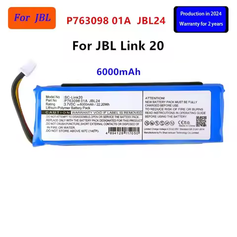 Original P763098 01A JBL24 6000mAh For JBL Link20/ Link 20 Bluetooth Wireless Speaker Replacement Ba