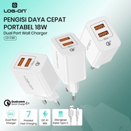 LOG ON CHARGER 18WATT 2USB QC 4.0 LO-C60 (INCLUDES CABLE)