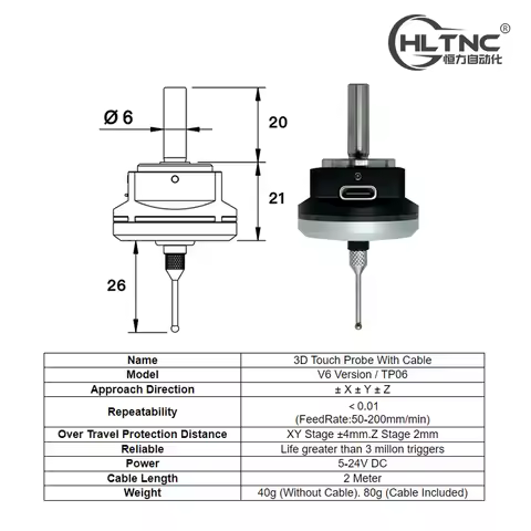 HLTNC 2024 V6 Anti-roll 3D Touch Probe Edge Center Finder Desktop CNC Probe Fit Mach3 and GBRL For C