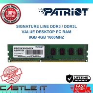 Patriot SIGNATURE LINE DDR3 / DDR3L 8GB 4GB 1600MHZ PC1600 Value Desktop PC Ram