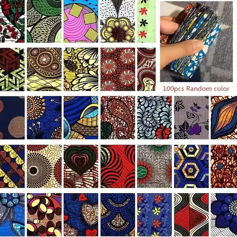 100 pieces of African fabric squares, pre-cut polyester patchwork bundles, multicolor patterns, hand