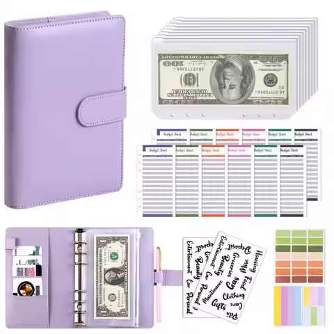 A6 Budget Binder with Cash Envelope Savings Book Budget Planner PU Leather Laptop Binder with Binder