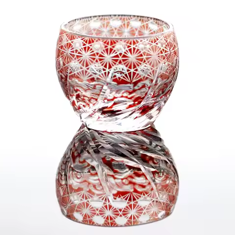 Japanese Traditional Craft Edo Kiriko Shochu Sake Cup Glass Red Blue Green Hand Cut To Clear 60ml Sh