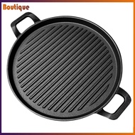 Cast Iron Grill Plate Round Grill Pan with Handles Griddle Plate Multifunctional 12 Inch for Gas Sto