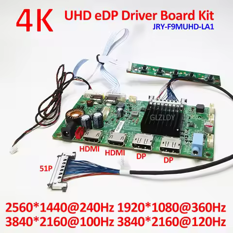 2K 4K edp 51p LED display driver board Kit JRY-F9MUHD-LA1 2K@240hz 1K@360hz 4K@100HZ 120HZ UHD Monit