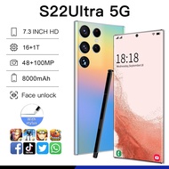 【สามารถ COD + พร้อม】 S22โทรศัพท์ของแท้ S22Ultra 5G 5G 7.3นิ้ว HD แบบเต็มหน้าจอ Hp 16G RAM 1TB ROM 48