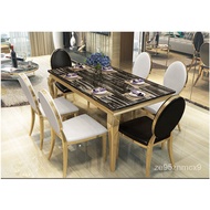⭐Affordable⭐Stainless steel Dining Room Set Home Furniture minimalist modern marble dining table and 6 chairs mesa de ja