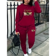 Plus Size Woman Tracksuit Two Piece Set Letter Print Pants Set Pullovers Sweatshirts Female Jogging 