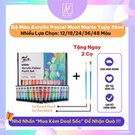 Mont Marte Pastel Acrylic Colors - Set of 12/18/24/36/48 Colors x 36ML (Free Canvas - Brush - Paper)