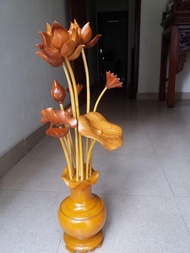 lọ hoa sen gỗ mít 11 bông hoa lá