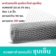 ลวดตาข่ายสี่เหลี่ยมชุบกัลวาไนซ์ เบอร์ 22 (หนา 0.7 มม.) ตา 1.0 นิ้ว กว้าง 90 ซม. ยาว 30 เมตร ลวดตาข่ายกรงไก่ ลวดตาข่ายกรงนก ฉาบปูน ผนัง