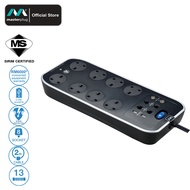 Masterplug Surge Protector 8 Gang 2 USB 3.1A 2 Meter Extension Leads Sockets Power Cord Polished (SR