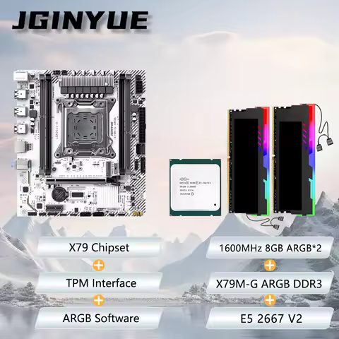 JGINYUE X79M-G Motherboard M-ATX combo E5 2667V2 8GB*2 1600MHz DDR3 ECC RGB RAM kit bundle For offic