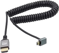 RIIEYOCA 90 Degree Up Angle UHD 4K Micro HDMI Male to HDMI Male 18Gbps High Speed 2.0 Extender Coiled Cable Supports 4K@60Hz,1080p,ARC,3D,for Laptop,DVRs,HDTV,Roku Ultra Stretchable to 1.5M/5FT