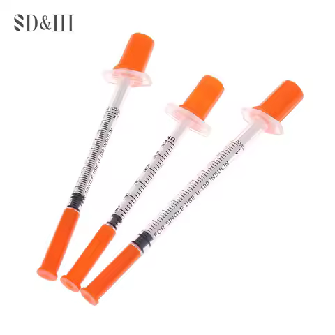 5Pcs 0.3/0.5/1ML Disposable Plastic Veterinary Syringe Orange Cap Sterile Insulin Syringe With Needl