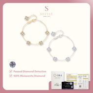 SSTYLE💎Eudora real moissanite diamond flower lucky bracelet s925 sterling silver ladies jewellery