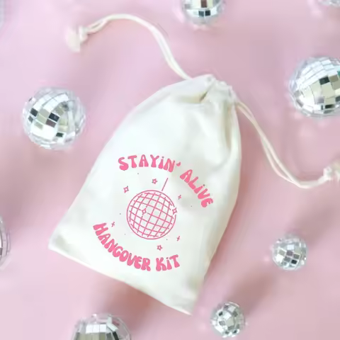 5pcs Stayin' Alive Hangover Kit Drawstring Bag Recovery Kit for Bachelorette Party Last Disco Weddin