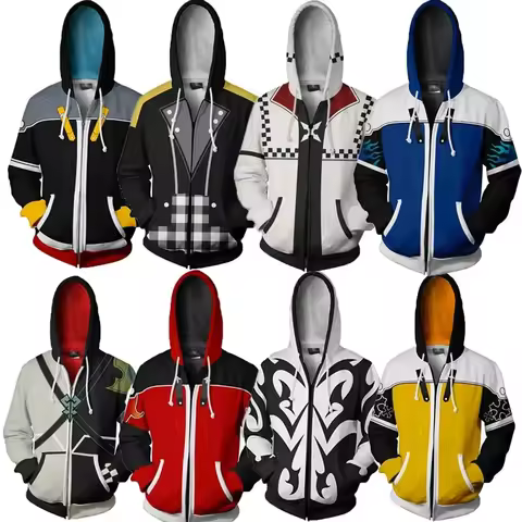 Anime Game Kingdom Hearts Clothing Men Hooded Sweatshirts Aqua Sora Cosplay Zipper Jackets Streetwea