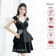 High-end designer black pleated dress with luxurious stone bow [Real photo] The Shilla-CG.Q54B70.65D