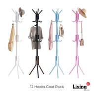 READY STOCK 12 Hooks Steel Standing Hanger Coat Rack for Clothes, Hat, Scarf, Jacket, Bag, Umbrella,
