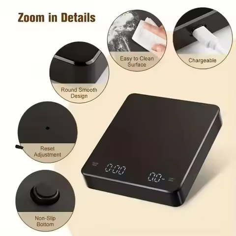 Espresso USB Digital Rechargeable Coffee Scale with Timer LED Screen 0.1g to 2kg High Accuracy Measu