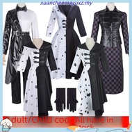 💥Malaysia Ready Stock💥Cruella Cosplay Costume Dress Outfit Cloak With Gloves Halloween Carnival Suit