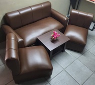 sala set brown leather with center table sofa uratex foam COD !!!