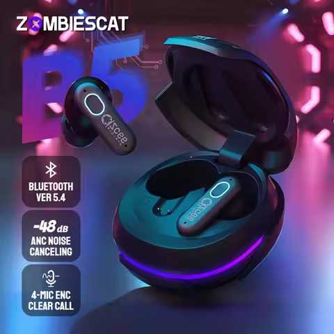 Zombies Cat B5 ANC Earphones Bluetooth 5.4 Active Noise Cancellation Headphone Dual Connection TWS W